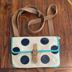 Fossil Vintage Keyper Crossbody Shoulder Bag Navy Beige Polkadot Canvas Flap